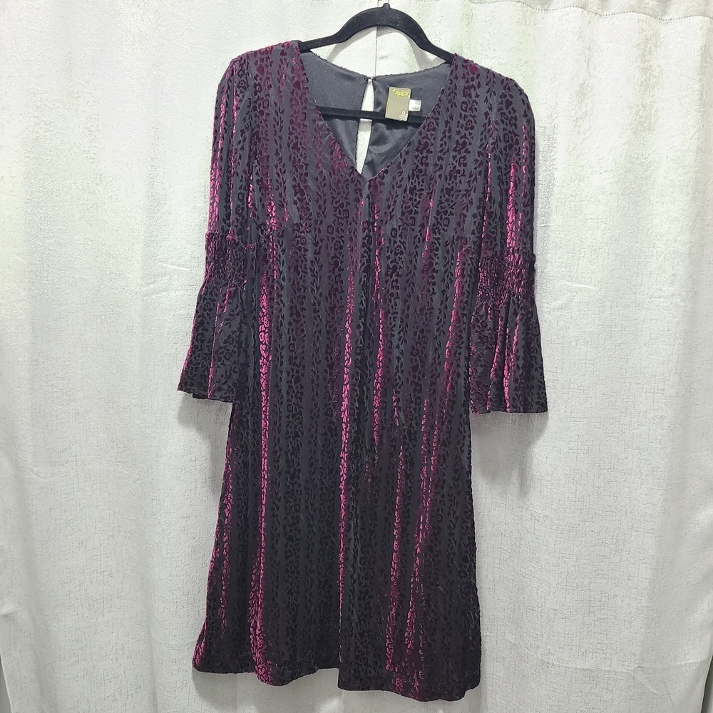 Taylor Smocked Sleeve Velvet Burnout Black Currant animal print Purple Black 4